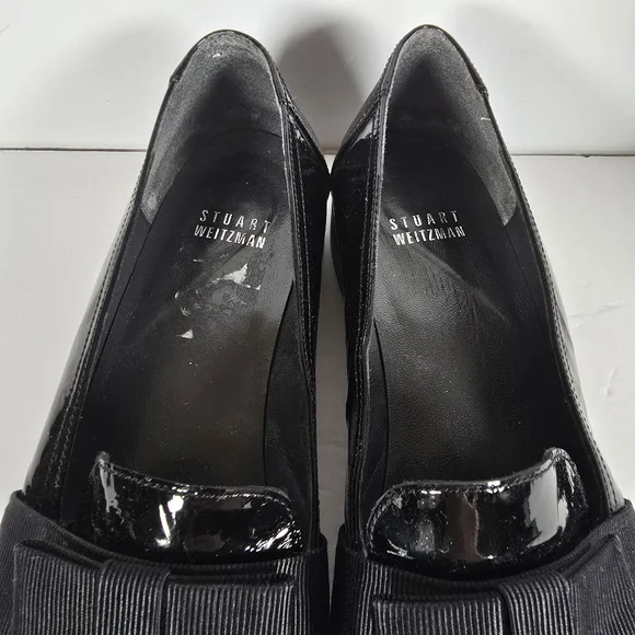 Stuart Weitzman Black Payent Leather With Grosgrain Ribbon Detail Loafers Size 8 - Picture 3 of 8
